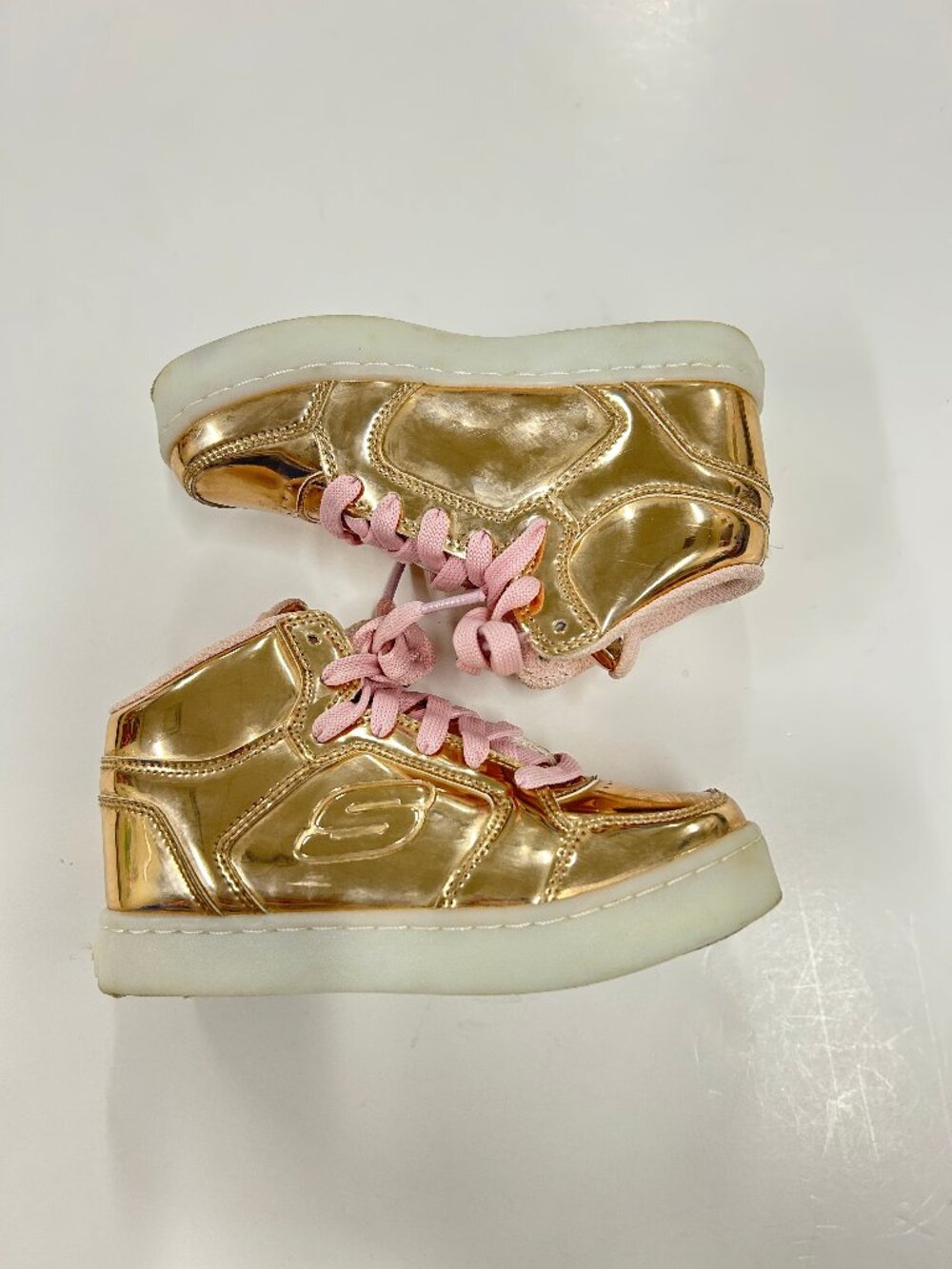 Skechers Kids Gold Metallic High Top Sneakers Pink Lace Size 12 Streetwear Retro